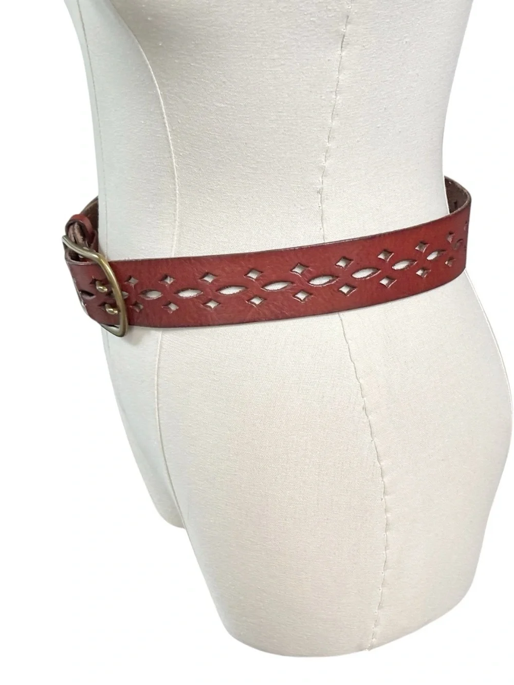 J. crew vintage hand made in England cut out design leather belt solid brass | S